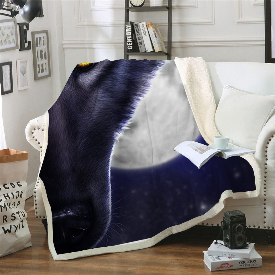 Wolf On The Moon Sherpa Fleece Blanket