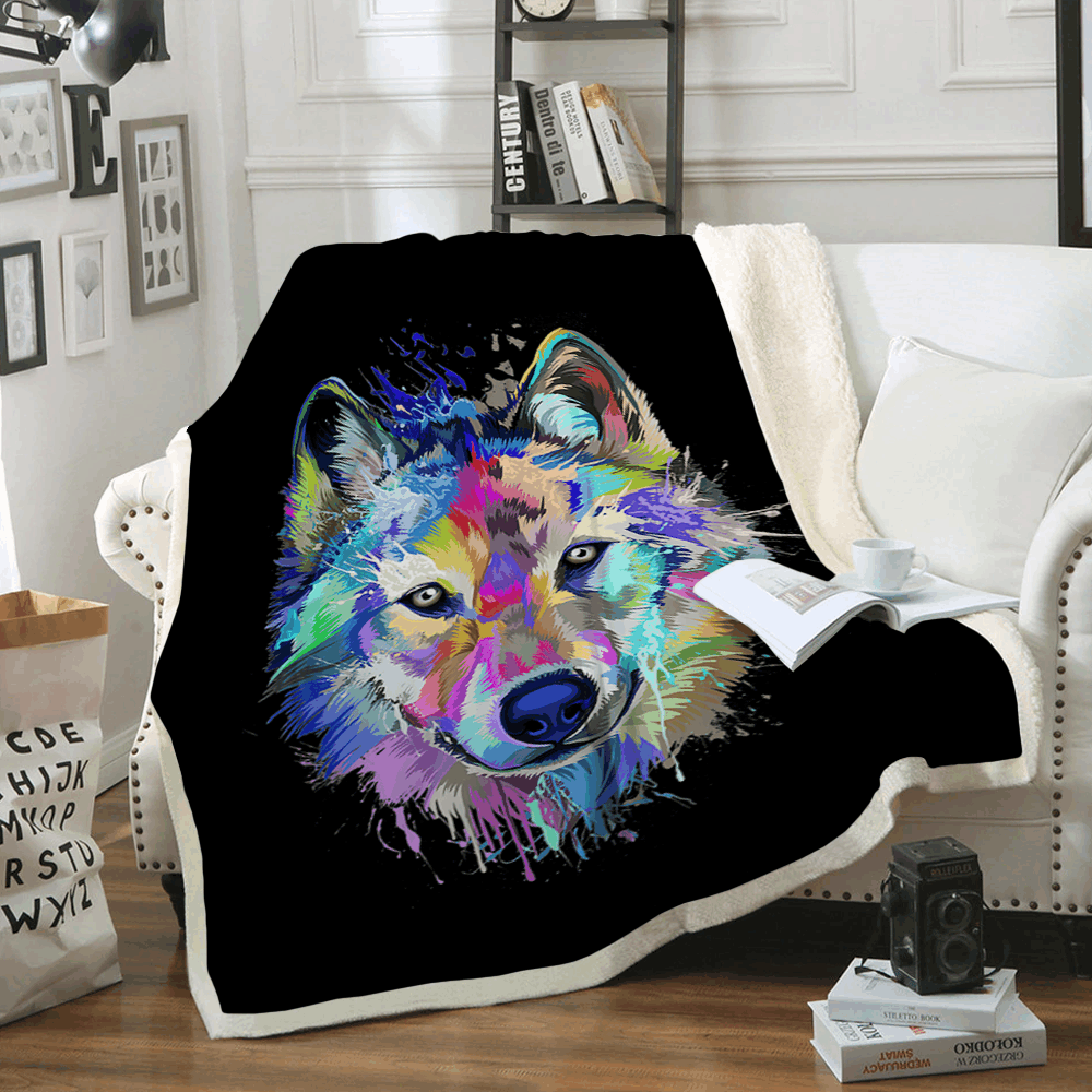 Wolf Painting Sherpa Fleece Blanket