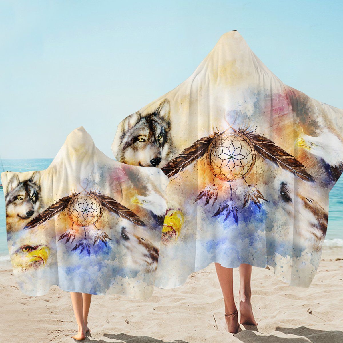 Wolf Predator Dreamcatcher Printed Hooded Towel