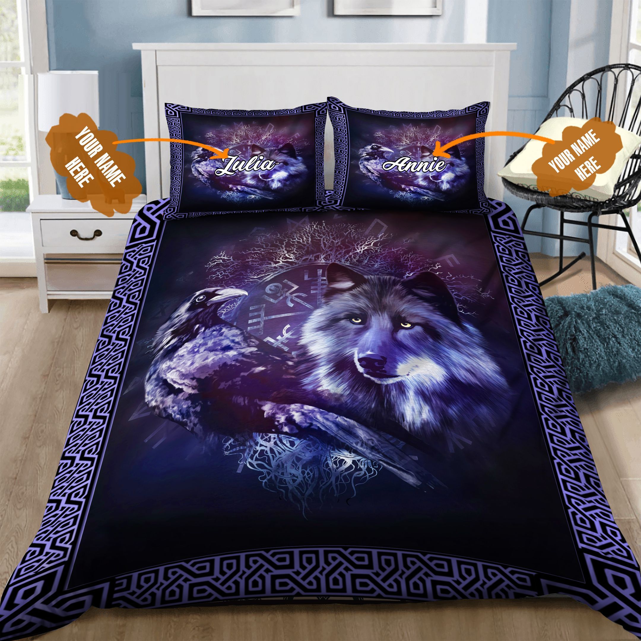 Wolf Raven Celtic Personalized Bedding Set