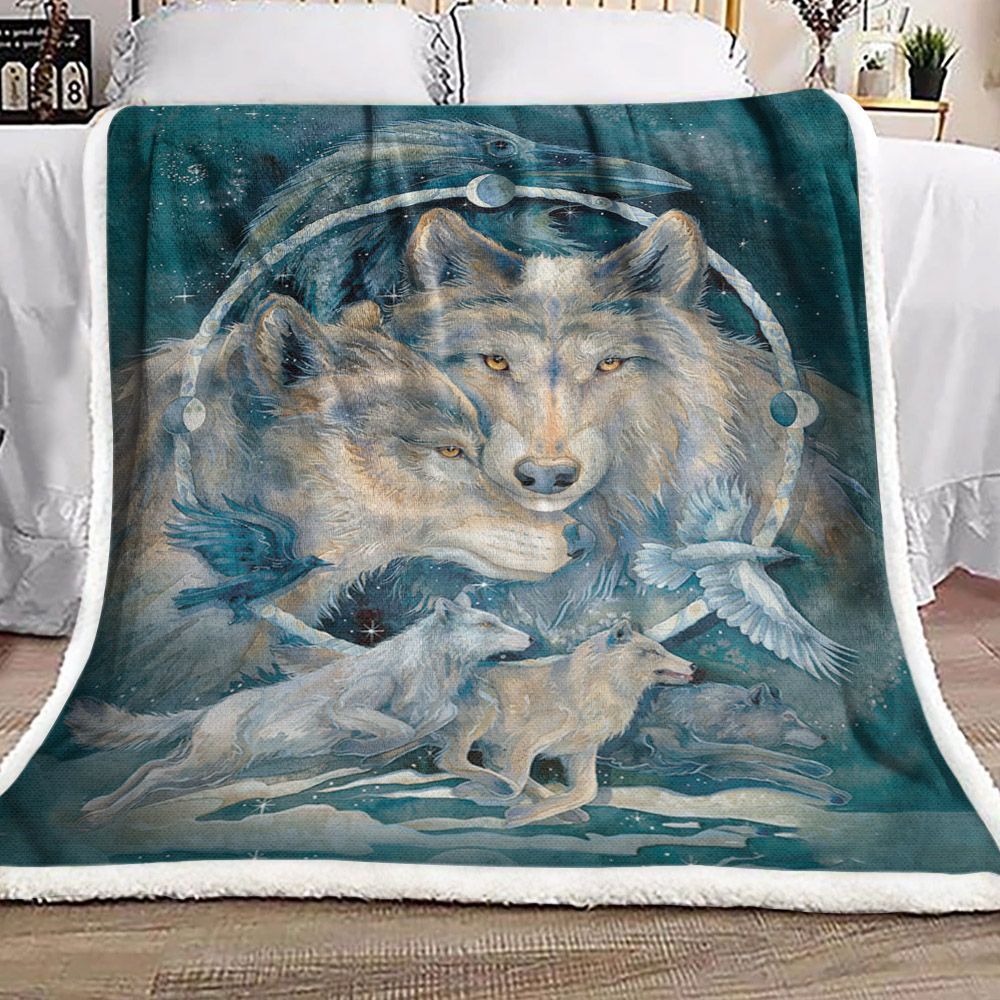 Wolf Raven Native Sherpa Fleece Blanket