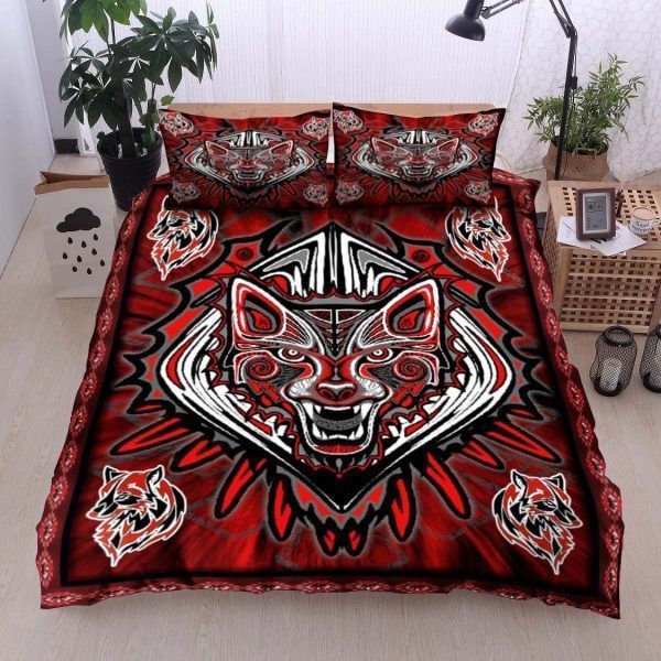 Wolf Red Pattern Bedding Set