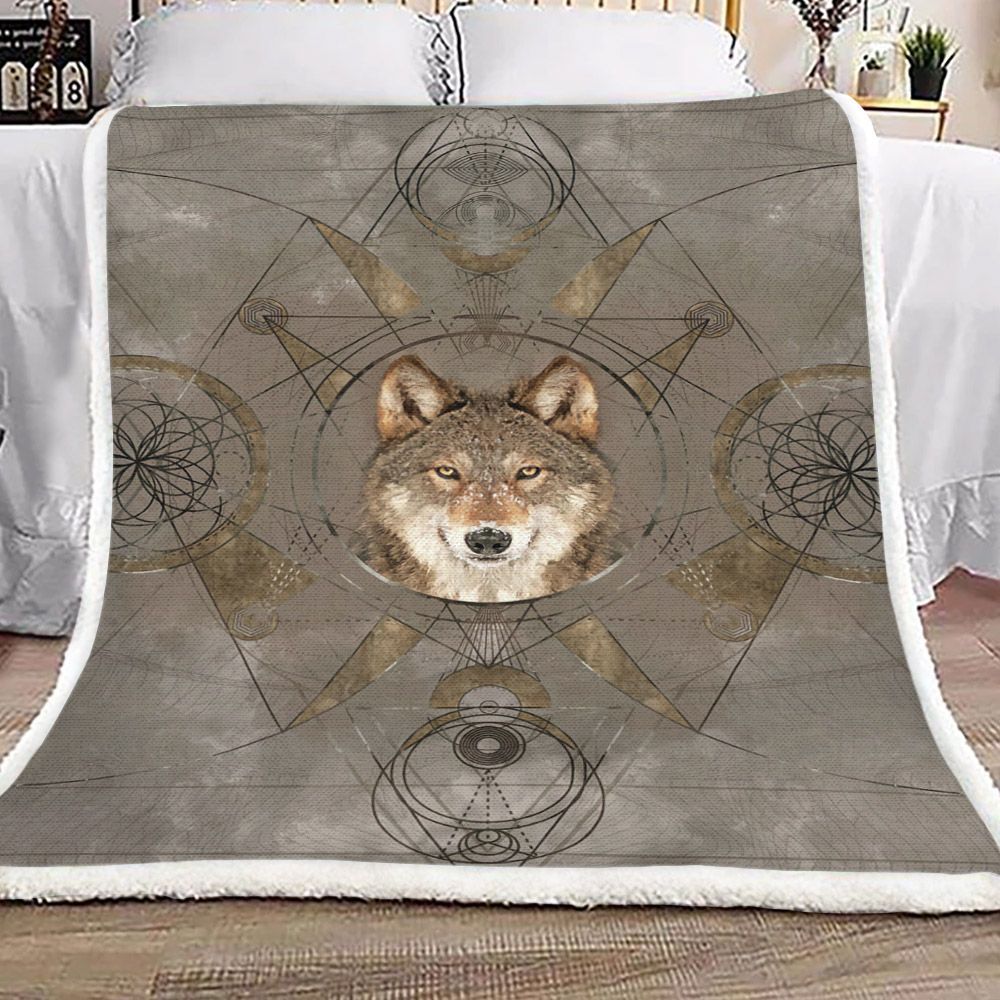 Wolf Sacred Geometry Sherpa Fleece Blanket