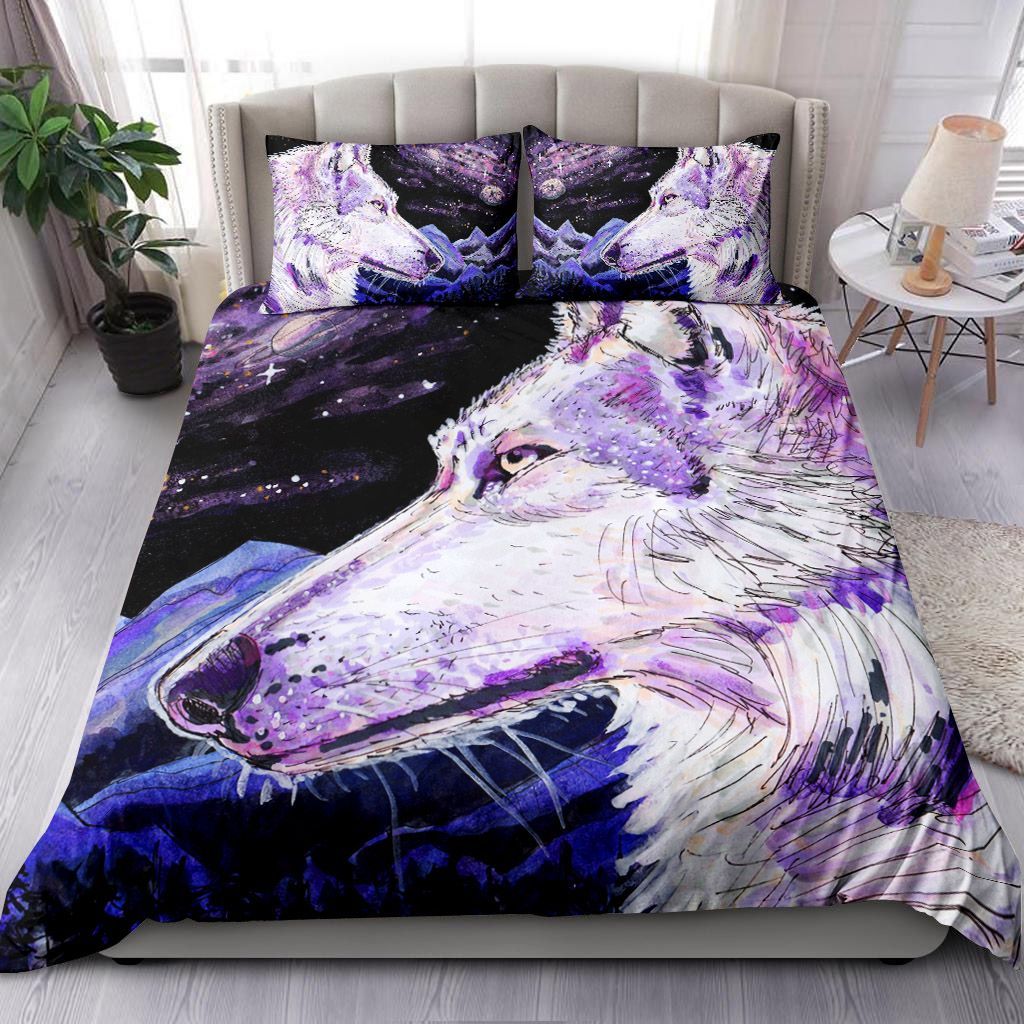Wolf Space Mountains And Forest Bedding Set
