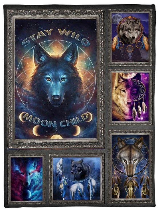 Wolf Stay Wild Moon Child Sherpa Fleece Blanket
