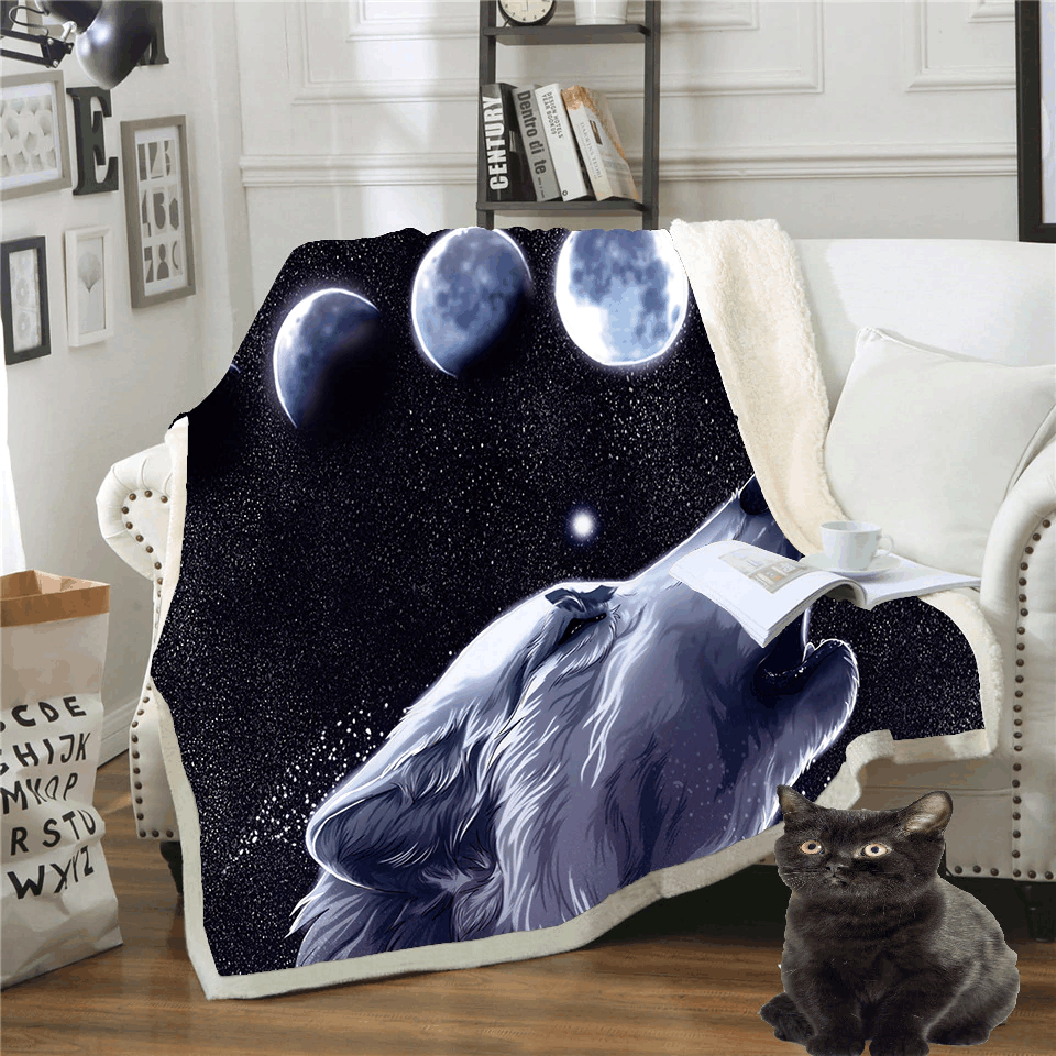 Wolf Three Moon Sherpa Fleece Blanket