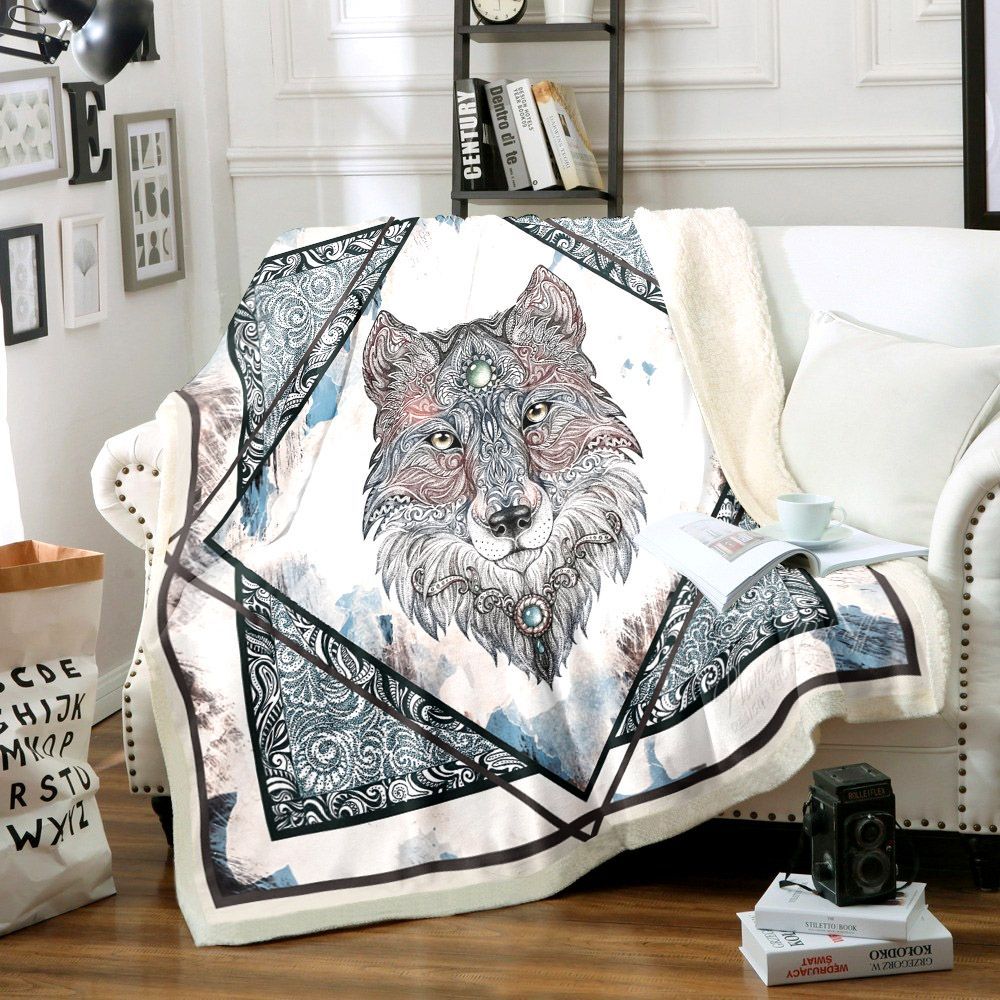 Wolf Sherpa Fleece Blanket