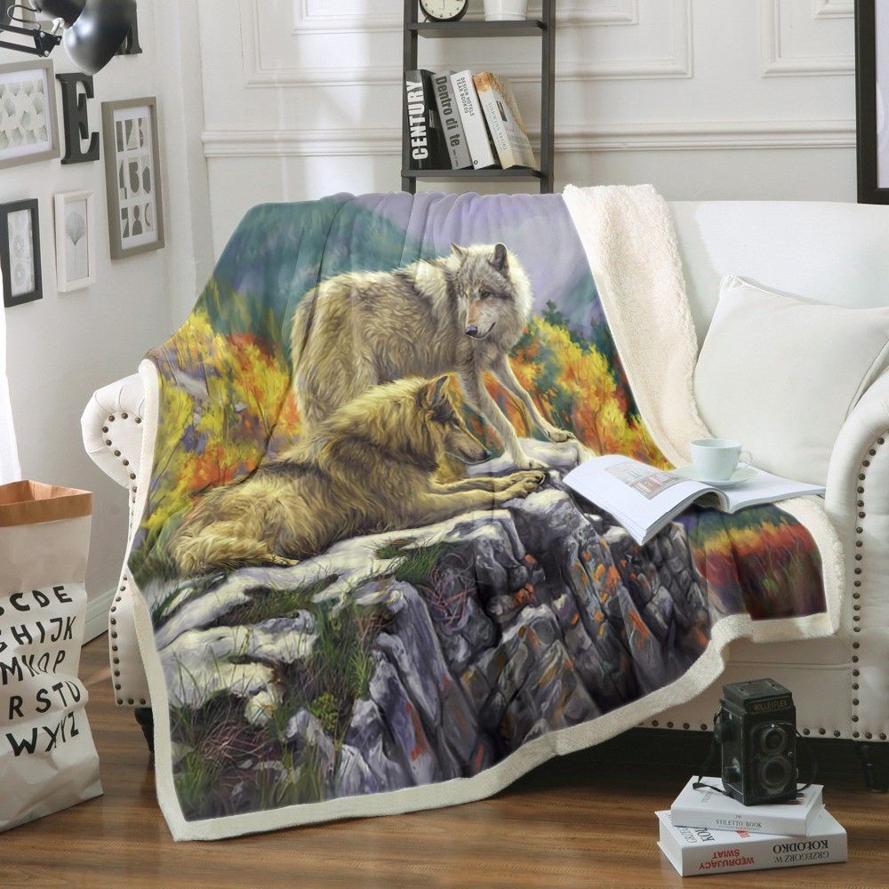 Wolf Sherpa Fleece Blanket