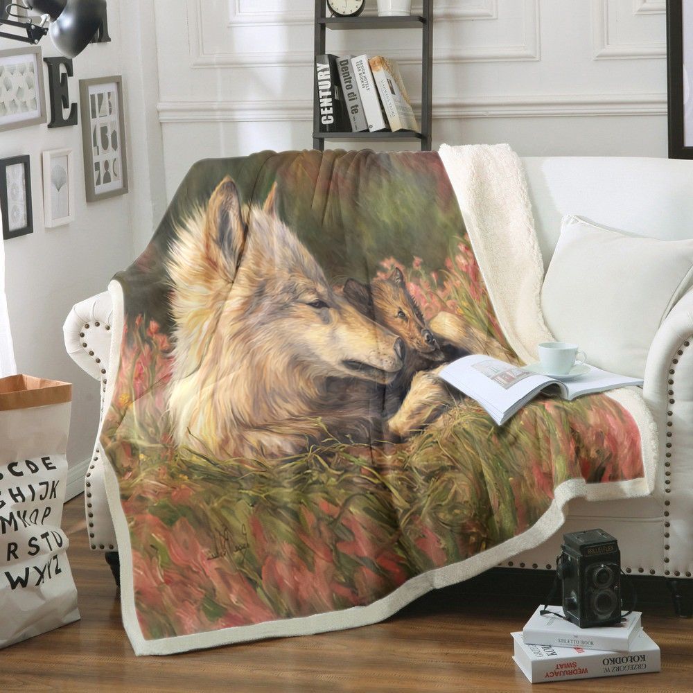 Wolf Sherpa Fleece Blanket