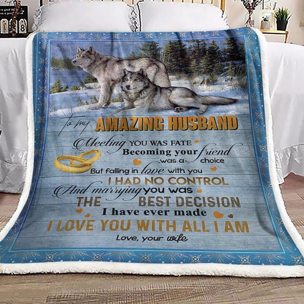 Wolf To My Amazing Husband Sherpa Fleece Blanket