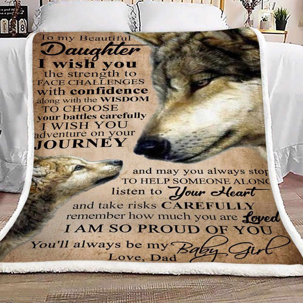 Wolf To My Beautiful Daughter From Dad Sherpa Fleece Blanket
