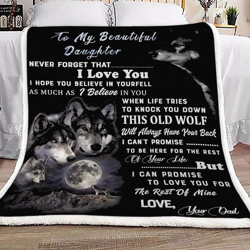 Wolf To My Beautiful Daughter Sherpa Fleece Blanket
