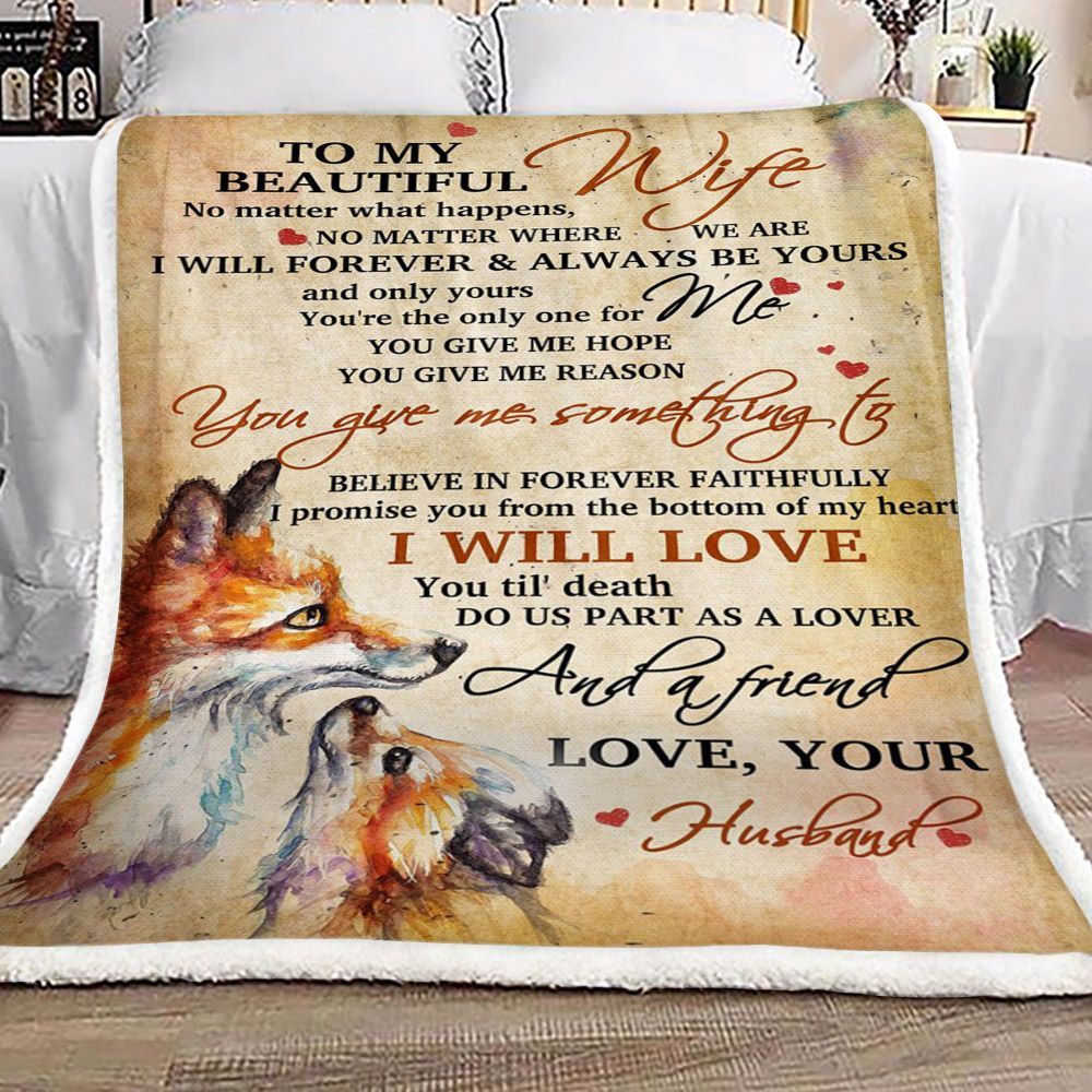Wolf To My Beautiful Wife Sherpa Fleece Blanket