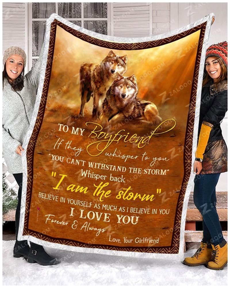 Wolf To My Boyfriend I Love You Forever And Always Sherpa Fleece Blanket
