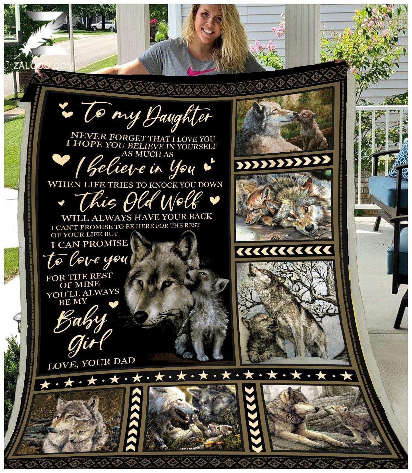 Wolf To My Daughter Be Beautiful Love Dad Sherpa Fleece Blanket