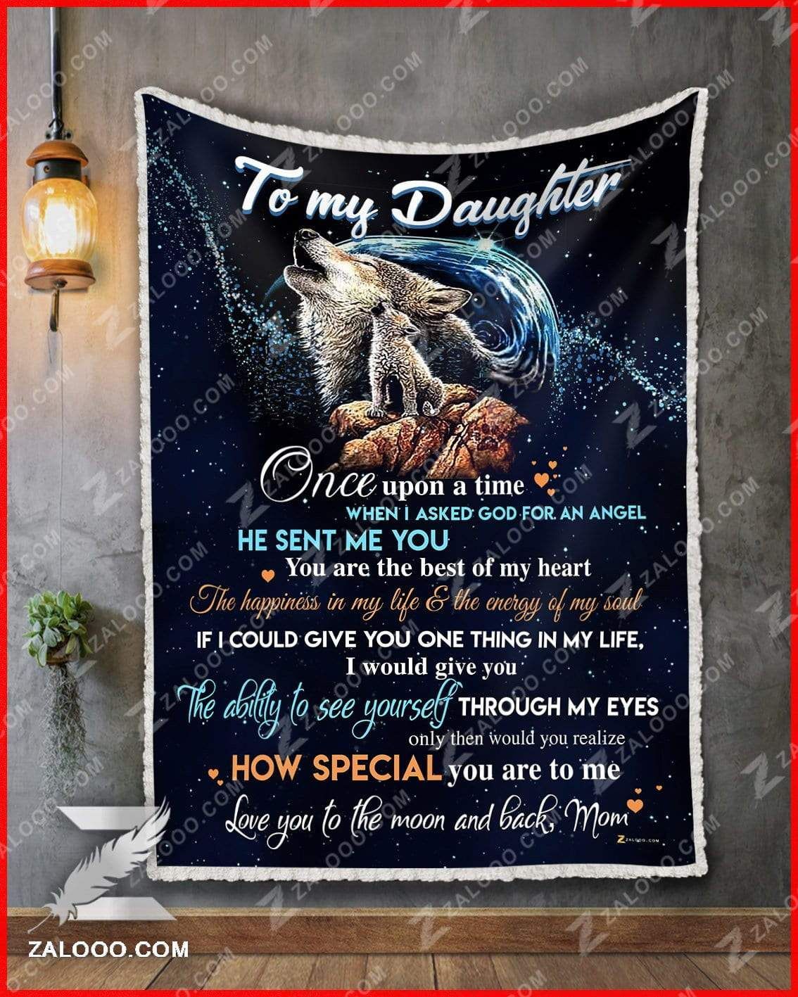 Wolf To My Daughter I Asked God Love Mom Sherpa Fleece Blanket