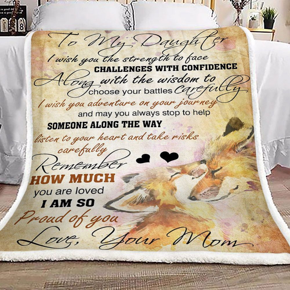 Wolf To My Daughter Love Mom Sherpa Fleece Blanket