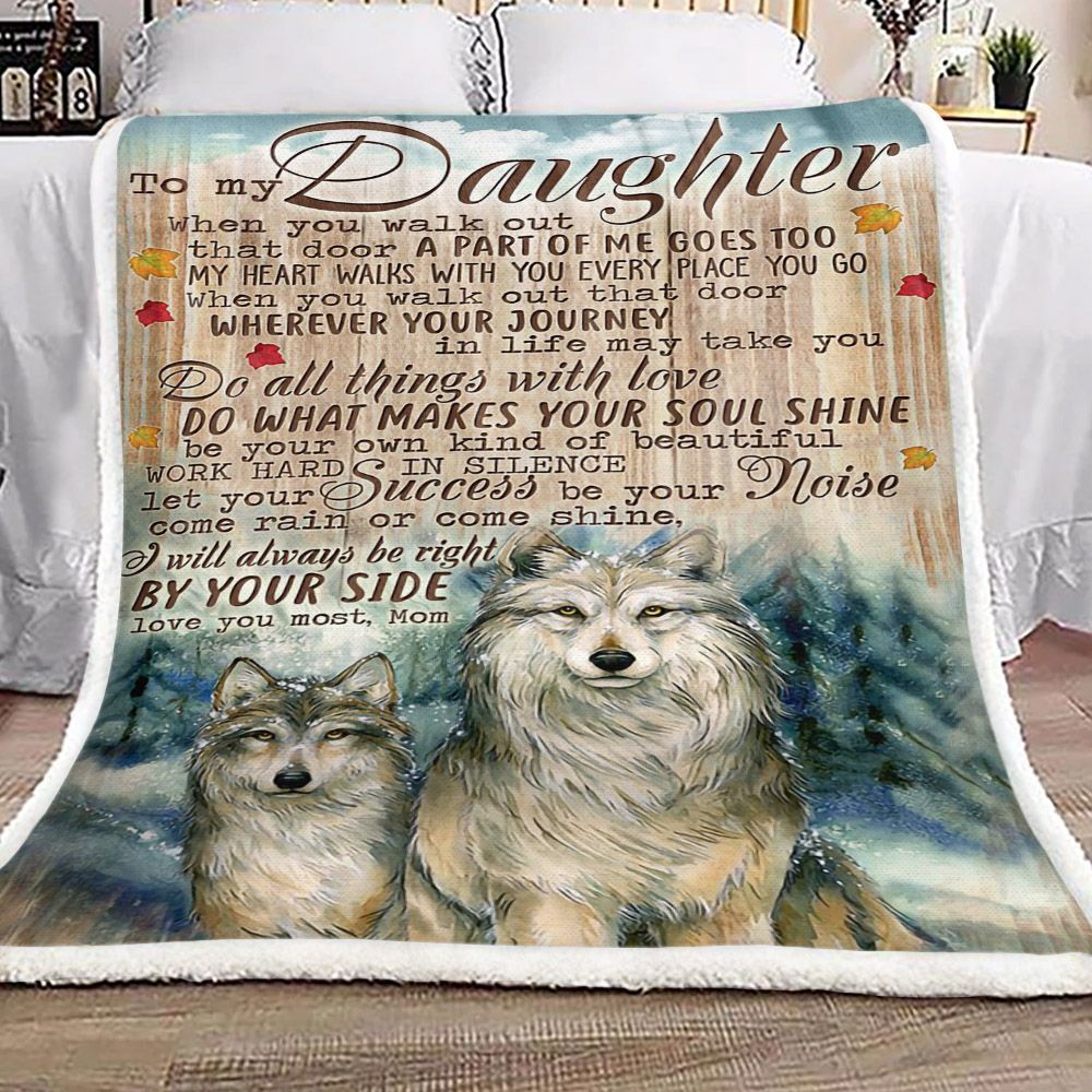Wolf To My Daughter Mom Sherpa Fleece Blanket