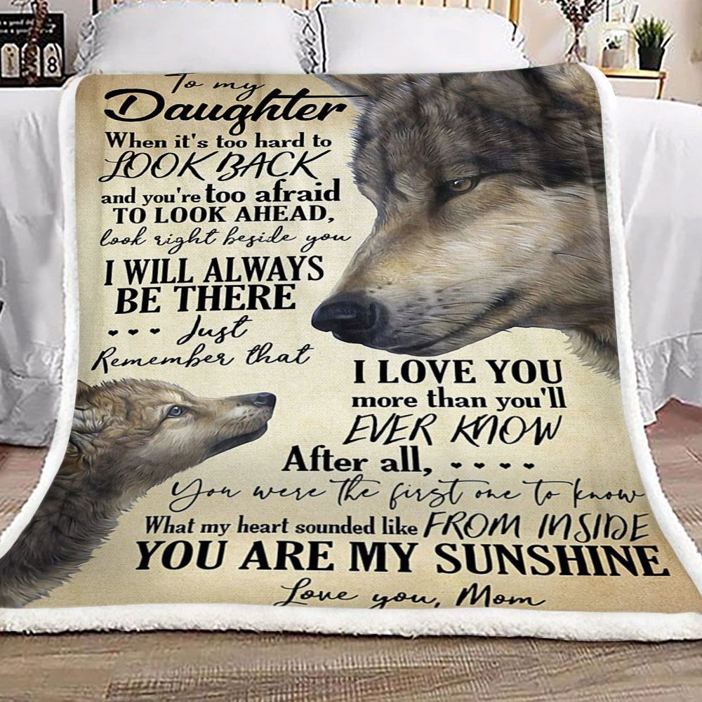 Wolf To My Daughter Mom Sherpa Fleece Blanket