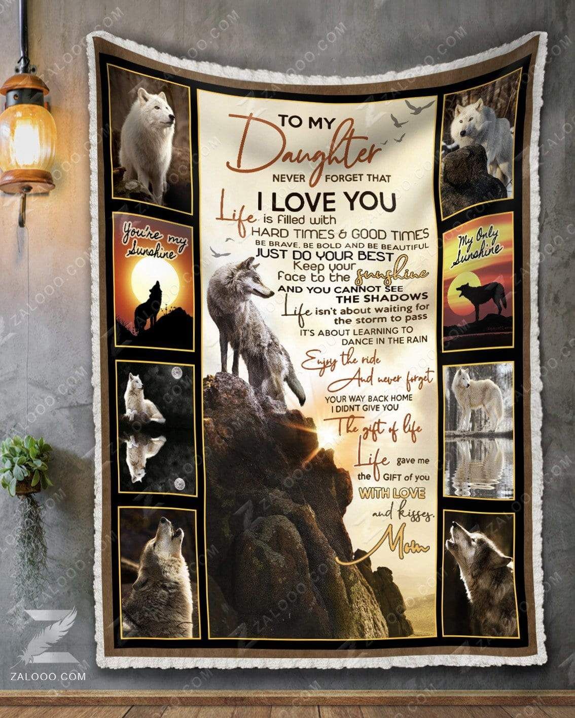 Wolf To My Daughter You Are My Sunshine Love Mom Sherpa Fleece Blanket