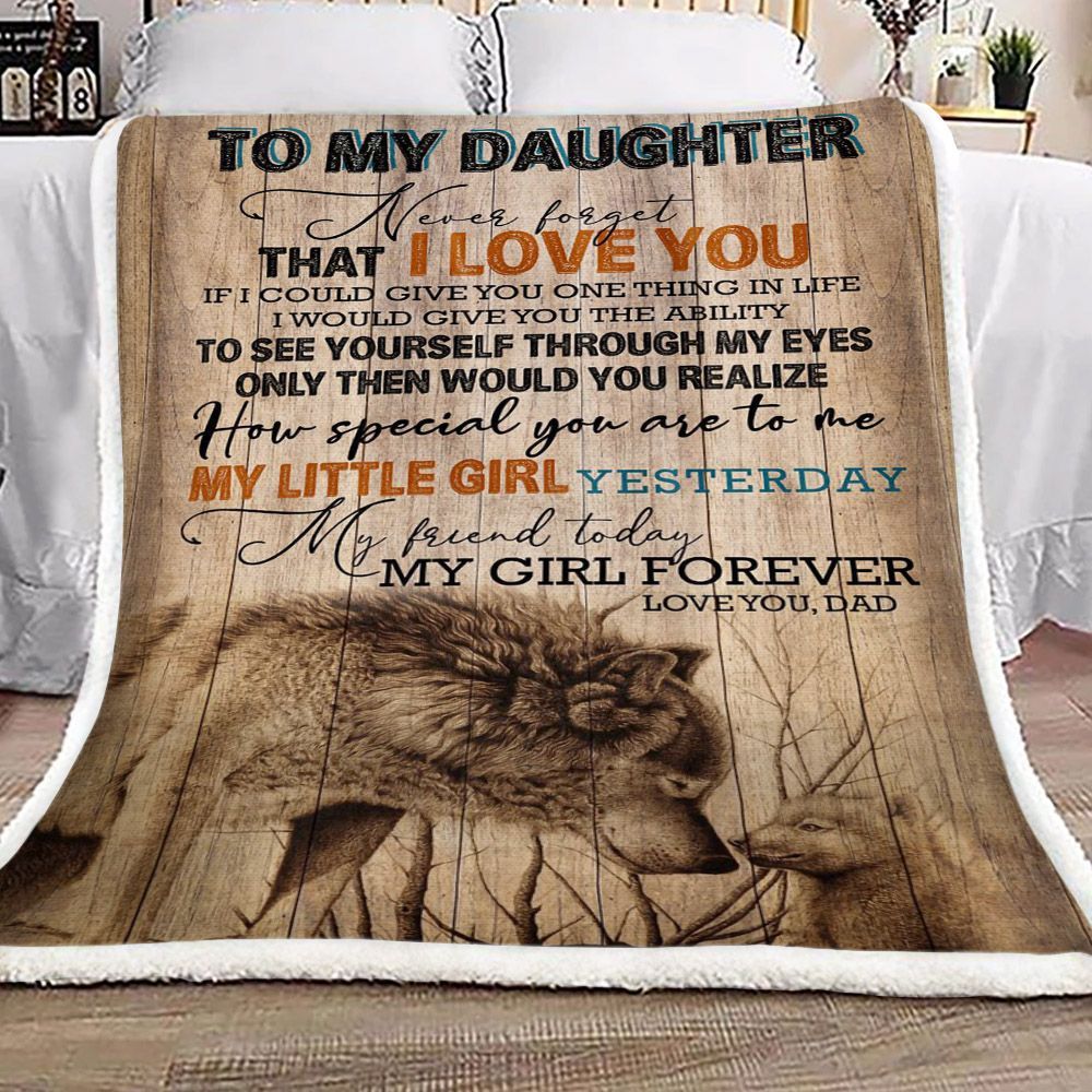 Wolf To My Daughter You Dad Sherpa Fleece Blanket