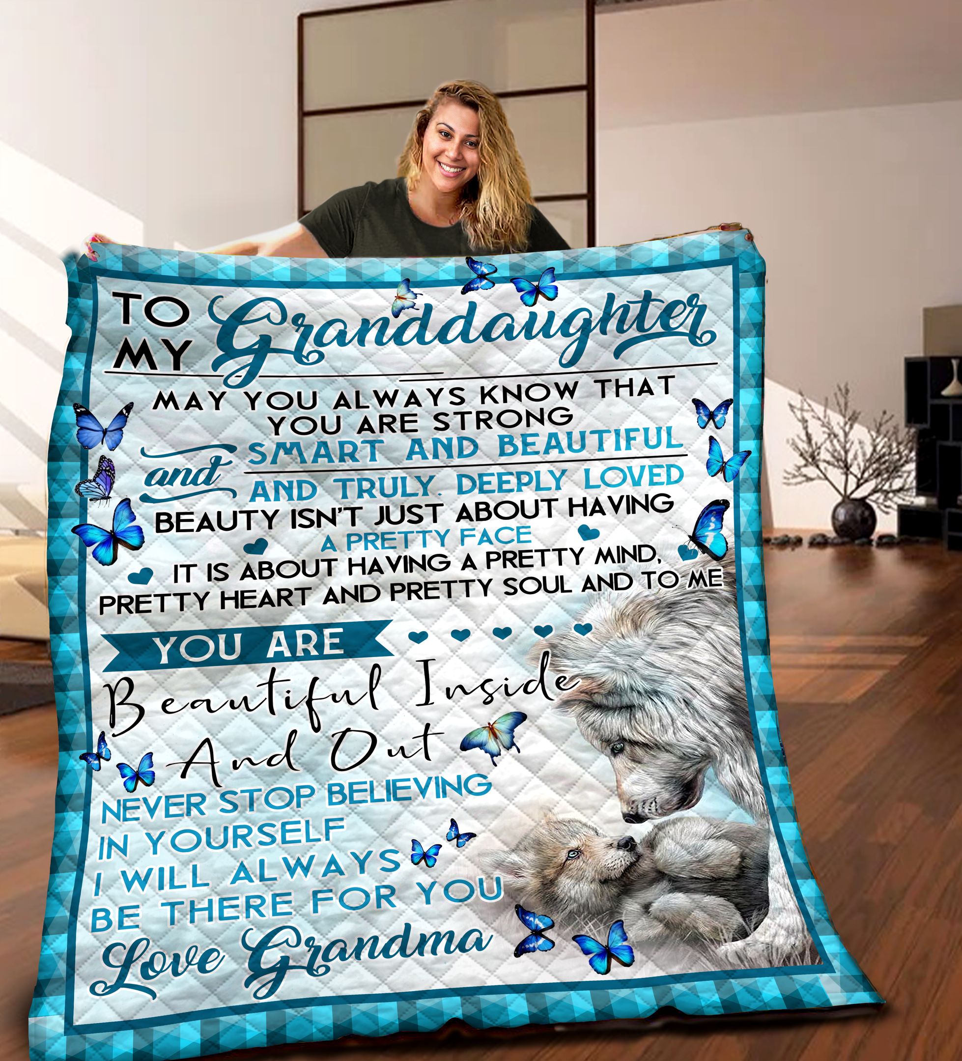 Wolf To My Granddaughter HHH181104NA Quilt Blanket