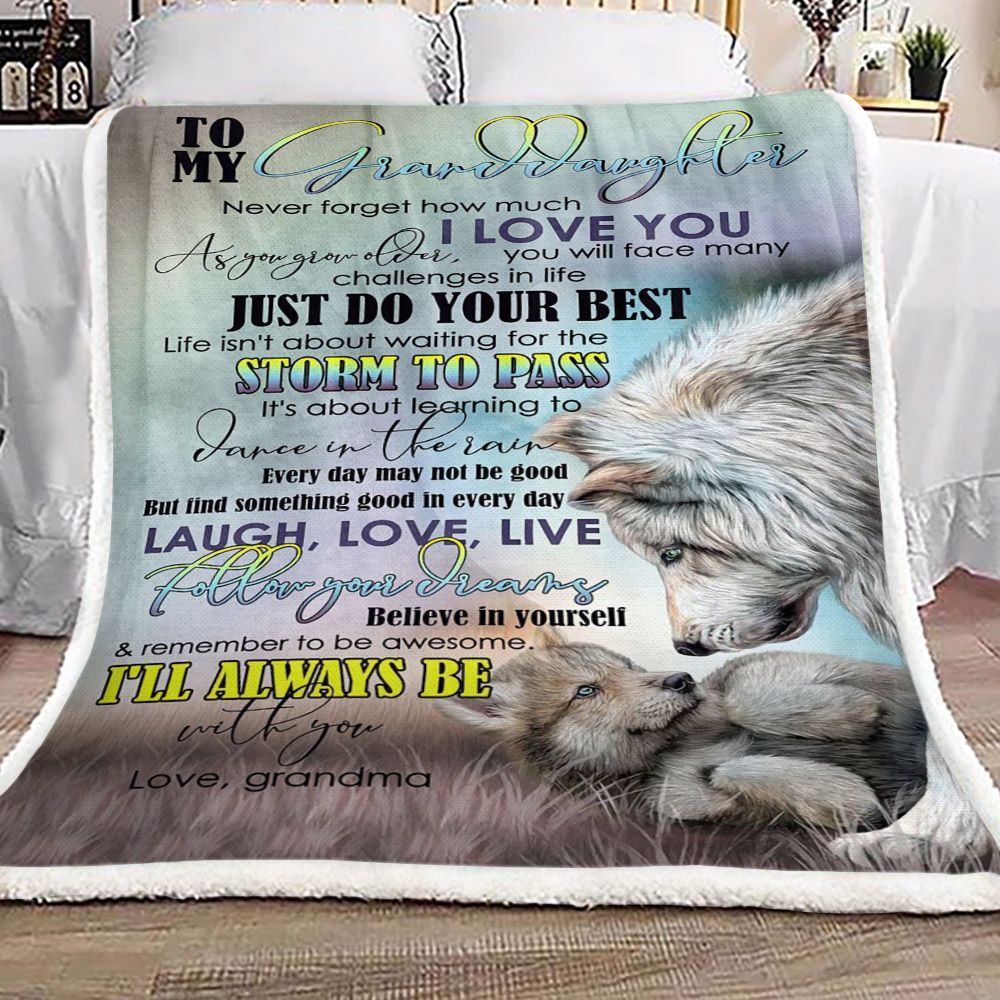 Wolf To My Granddaughter Love Grandma Sherpa Fleece Blanket