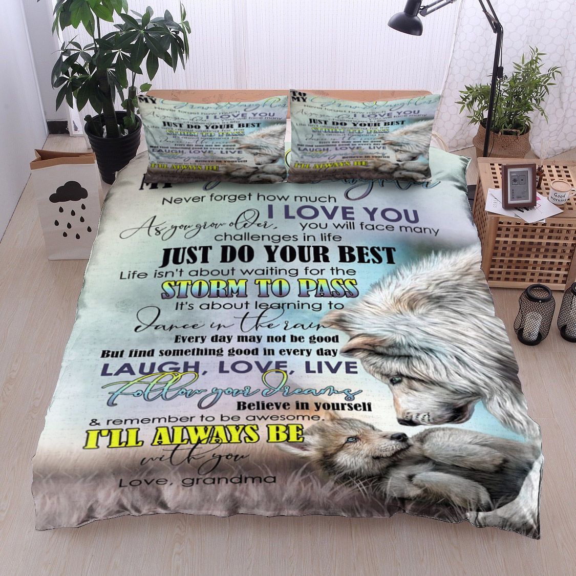 Wolf To My Granddaughter Love Grandma Bedding Set