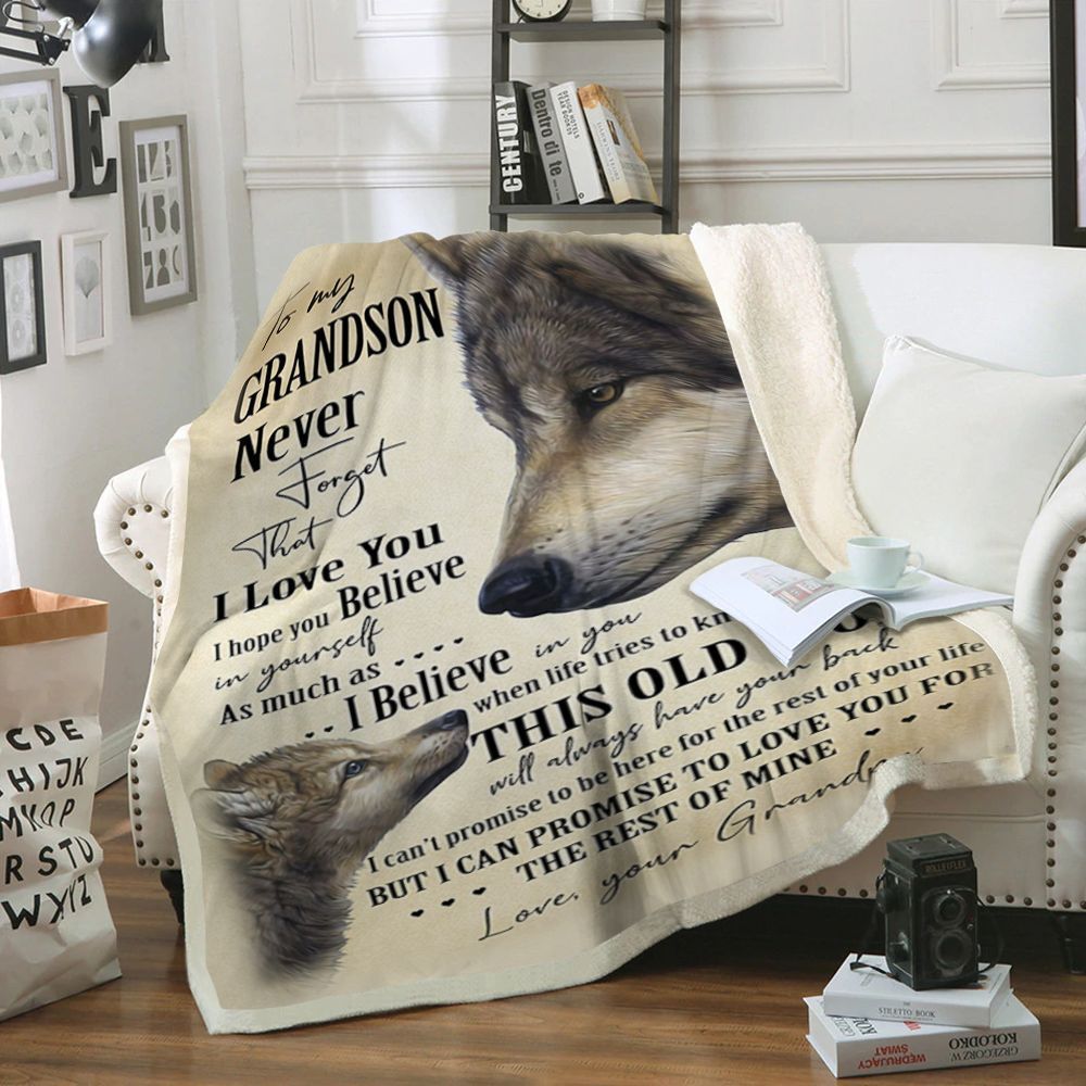 Wolf To My Grandson Sherpa Fleece Blanket