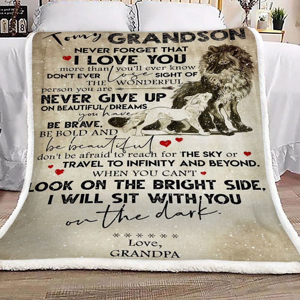 Wolf To My Grandson Love Grandpa Sherpa Fleece Blanket