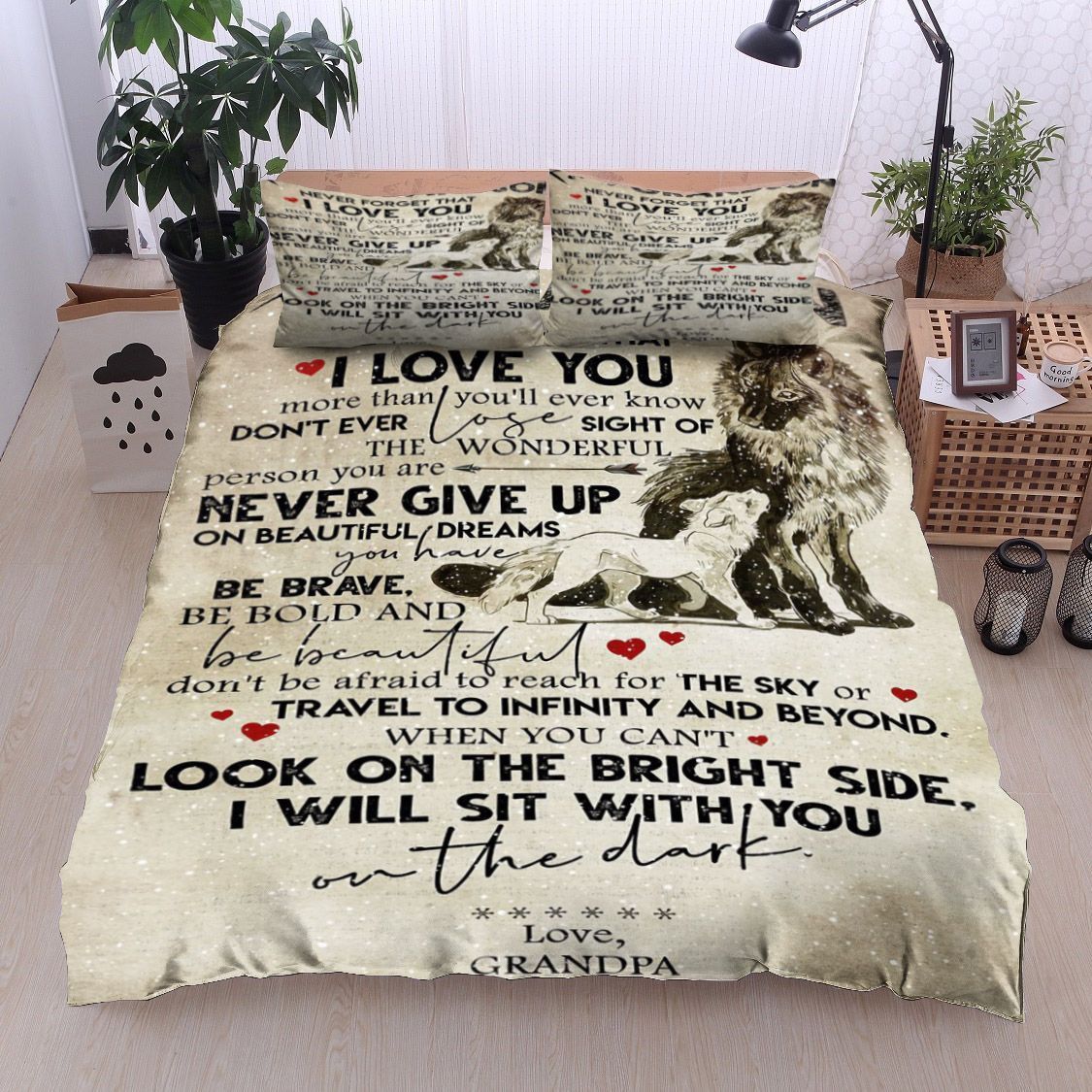 Wolf To My Grandson Love Grandpa Bedding Set