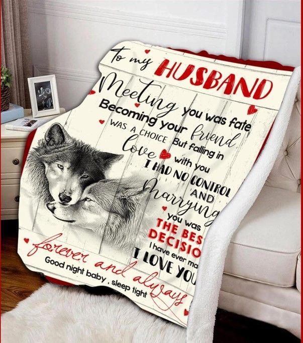 Wolf To My Husband Sherpa Fleece Blanket