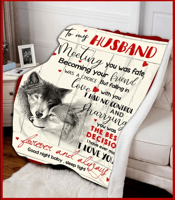 Wolf To My Husband Sherpa Fleece Blanket