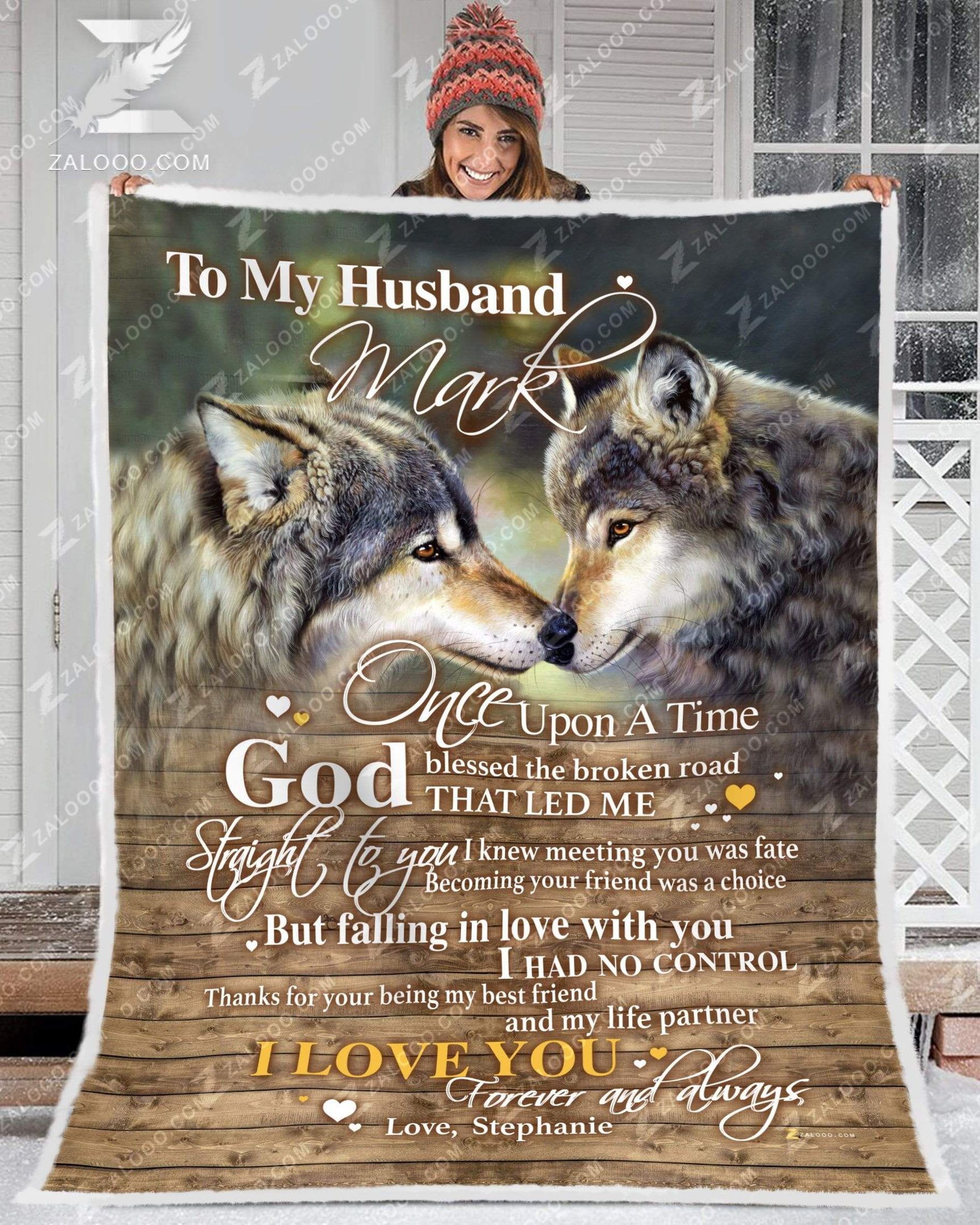 Wolf To My Husband God Blessed The Broken Road Sherpa Fleece Blanket