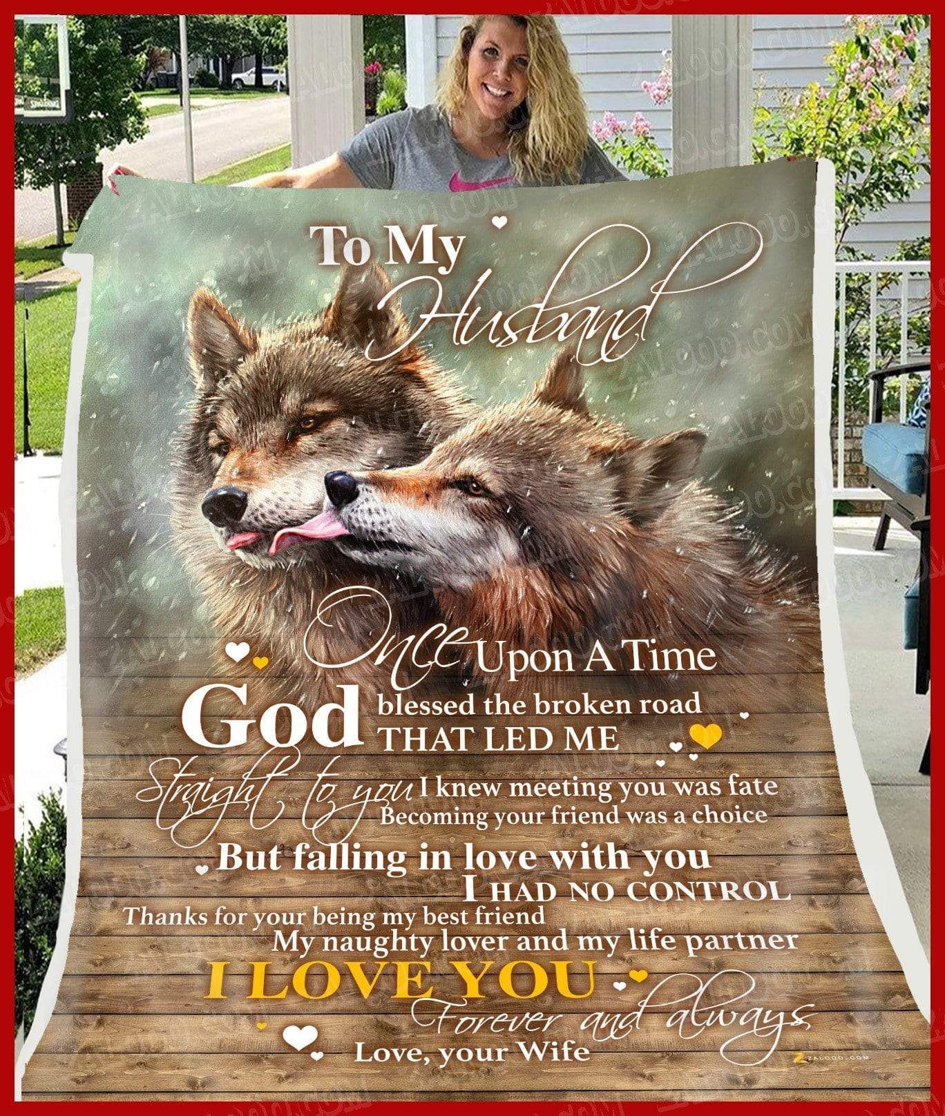 Wolf To My Husband God Blessed The Broken Road Sherpa Fleece Blanket