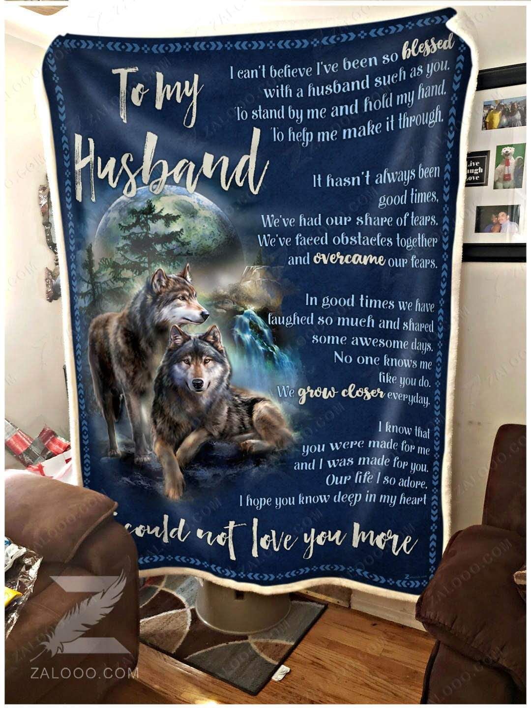 Wolf To My Husband I Could Not Love You More Sherpa Fleece Blanket