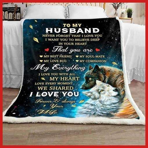 Wolf To My Husband My Everything Sherpa Fleece Blanket