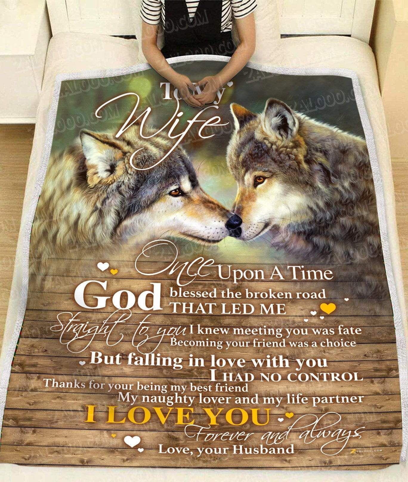 Wolf To My Wife God Blessed The Broken Road Sherpa Fleece Blanket
