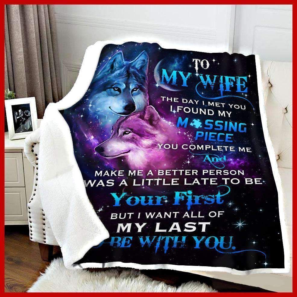 Wolf To My Wife Missing Piece Sherpa Fleece Blanket
