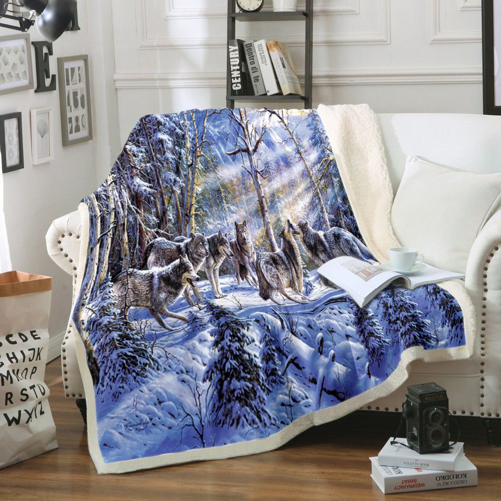 Wolf Sherpa Fleece Blanket