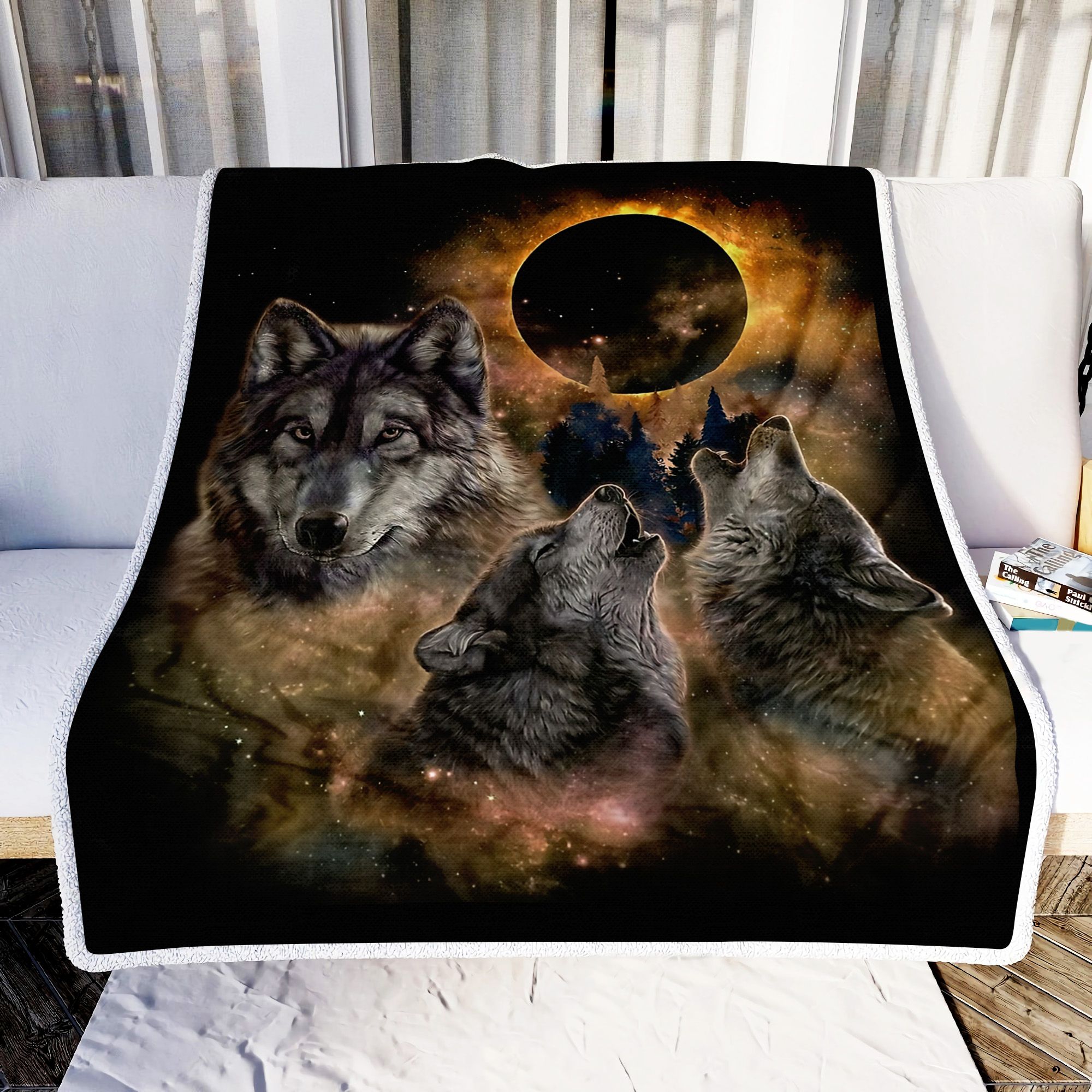 Wolf Under The Moon Fleece Blanket
