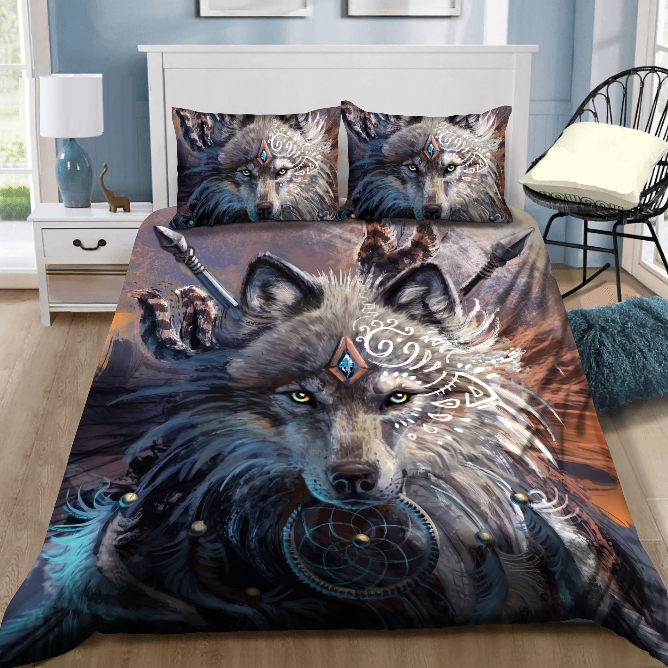 Wolf Warrior Native American Bedding Set