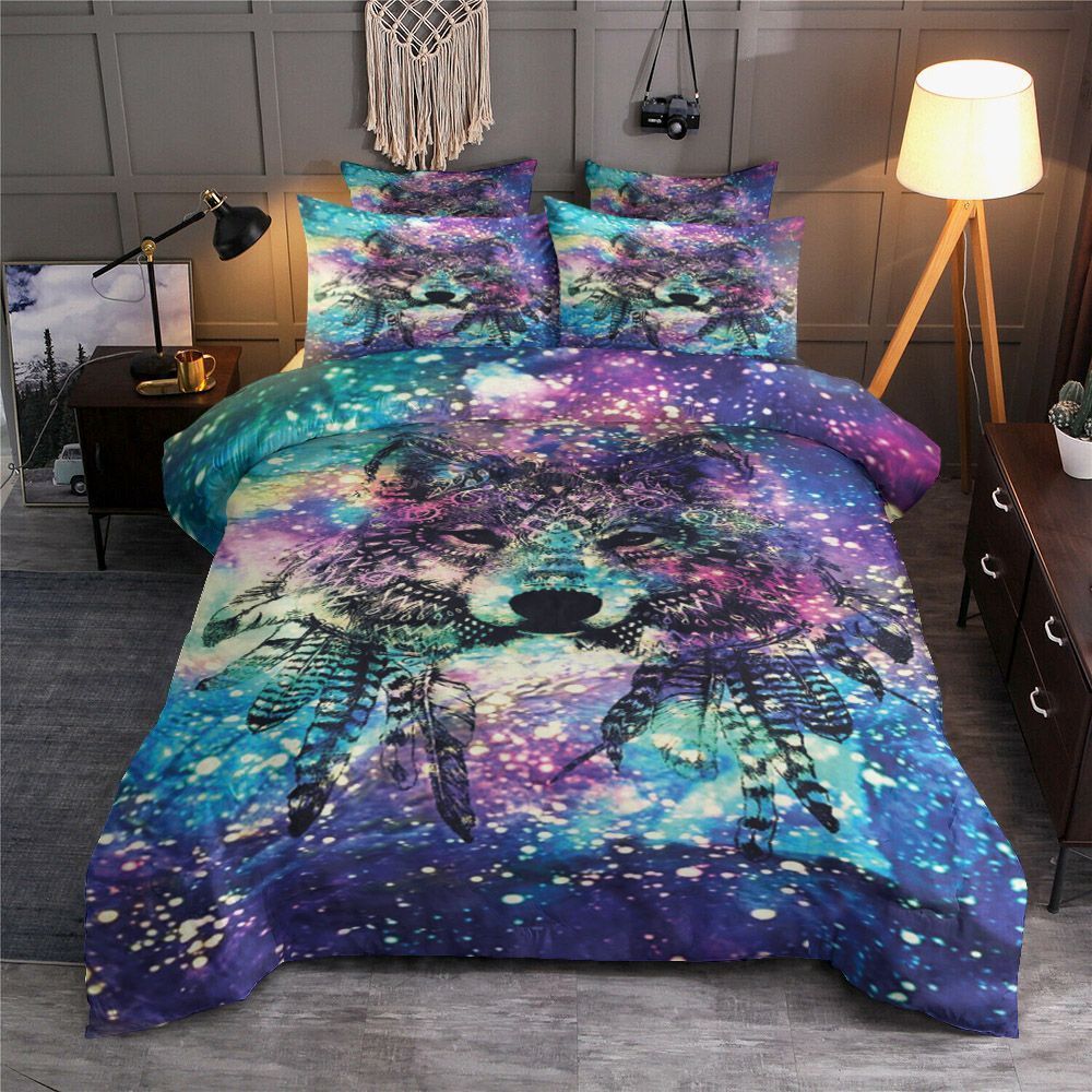 Wolf Watercolor Galaxy Bedding Set