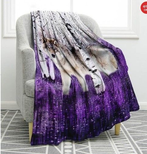 Wolf White Tree Sherpa Fleece Blanket