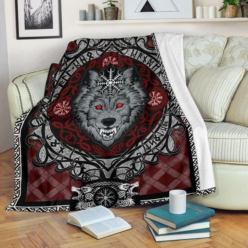 Wolf With Helm Of Awe Red Sherpa Fleece Blanket