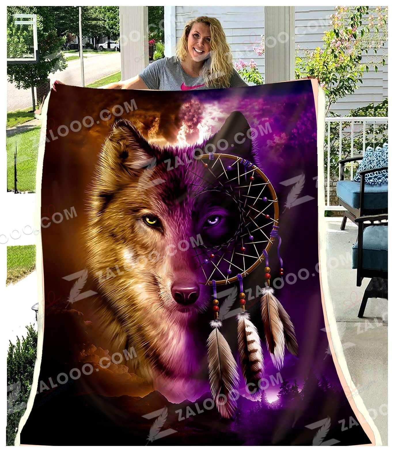 Wolf Wolf Dream Catcher Sherpa Fleece Blanket
