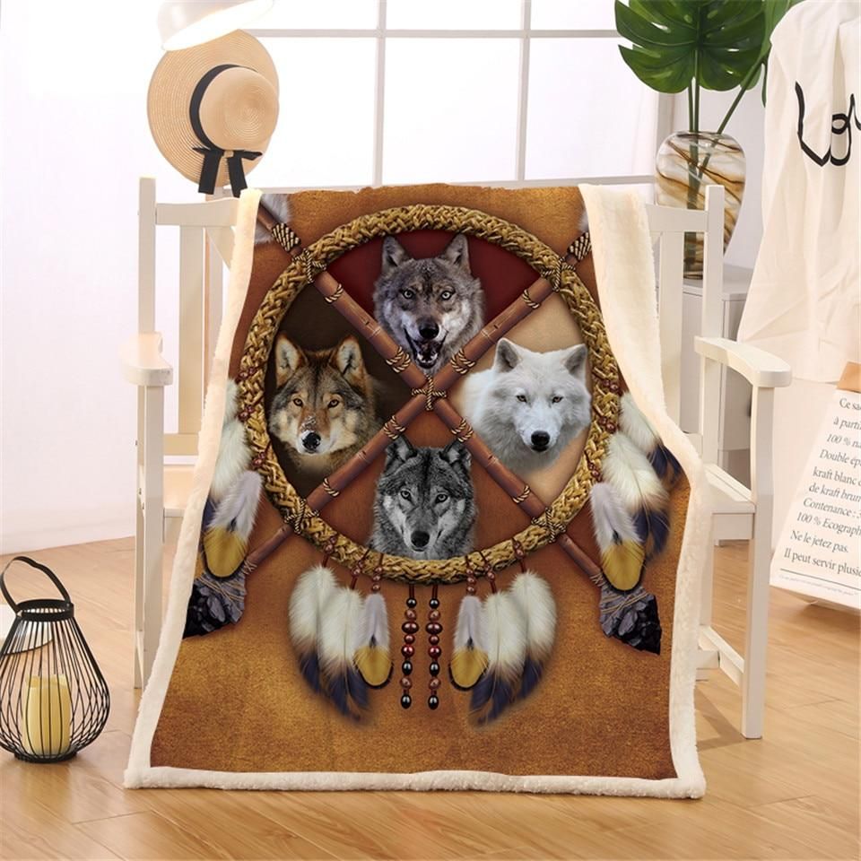 Wolves Dreamcatcher Sherpa Fleece Blanket