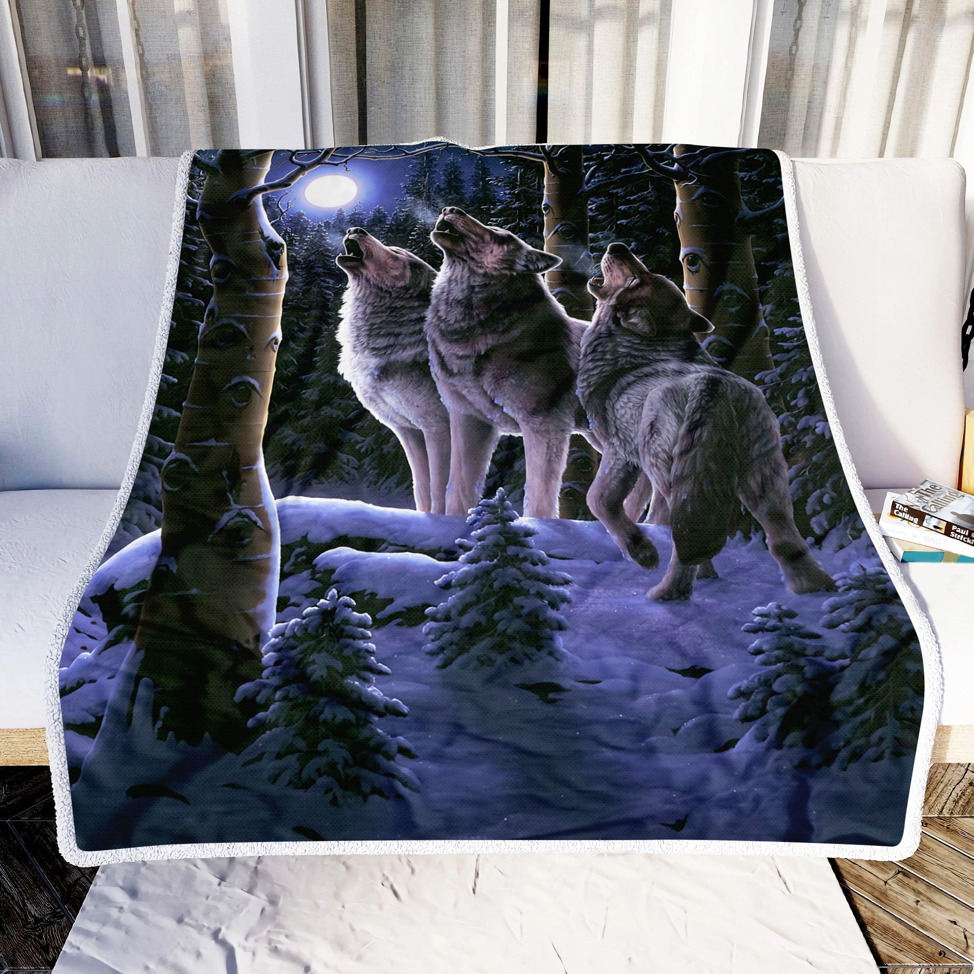 Wolves Moon Night Fleece Blanket