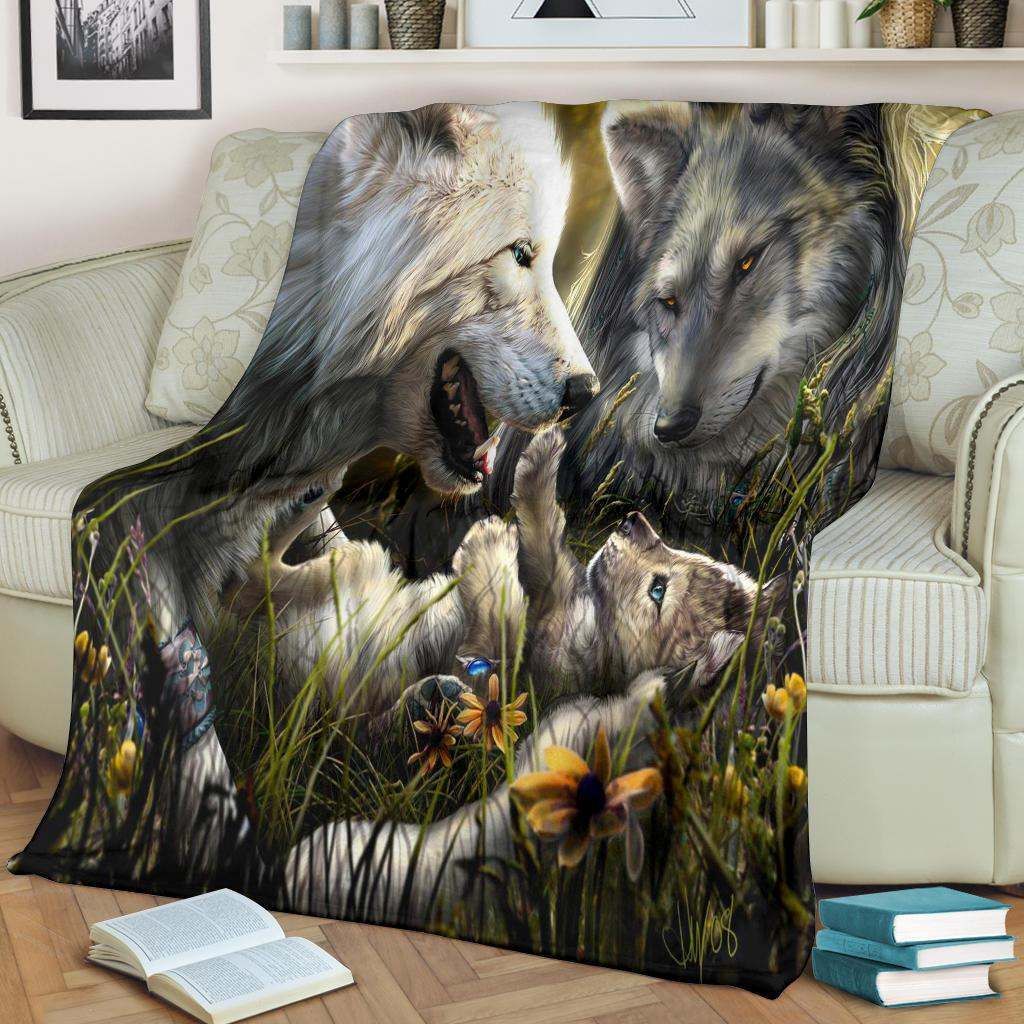 Wolves Native American Pride Sherpa Fleece Blanket