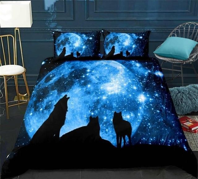 Wolves Under Galaxy Starry Sky Bedding Set